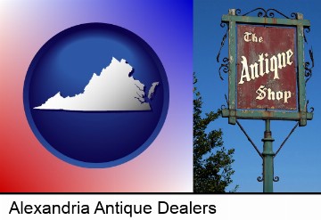 an antique shop sign in Alexandria, VA