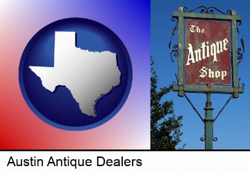 an antique shop sign in Austin, TX