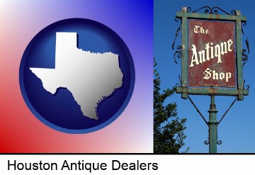 an antique shop sign in Houston, TX