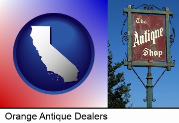 an antique shop sign in Orange, CA