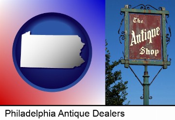 an antique shop sign in Philadelphia, PA