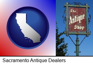 Sacramento, California - an antique shop sign