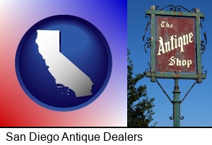 San Diego, California - an antique shop sign