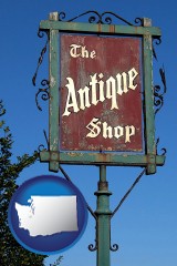 washington map icon and an antique shop sign