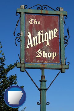 an antique shop sign - with Arkansas icon