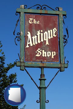 an antique shop sign - with Arizona icon