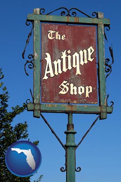 an antique shop sign - with Florida icon