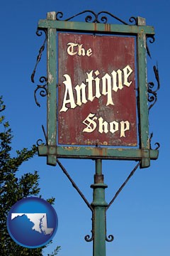 an antique shop sign - with Maryland icon