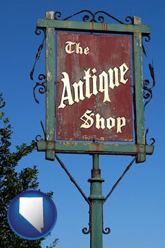 an antique shop sign - with Nevada icon