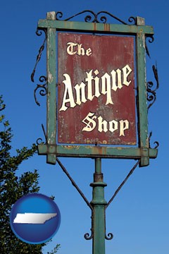 an antique shop sign - with Tennessee icon