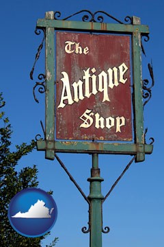 an antique shop sign - with Virginia icon