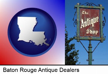 an antique shop sign in Baton Rouge, LA