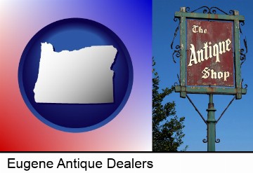 an antique shop sign in Eugene, OR