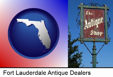 an antique shop sign in Fort Lauderdale, FL