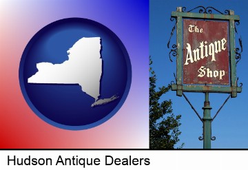 an antique shop sign in Hudson, NY