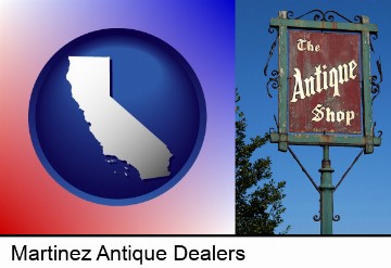 an antique shop sign in Martinez, CA