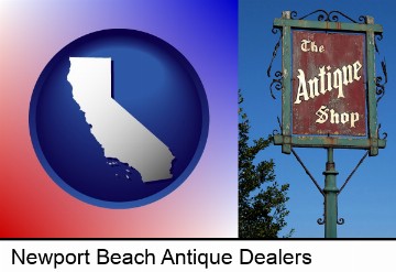 an antique shop sign in Newport Beach, CA