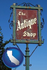 an antique shop sign - with CA icon